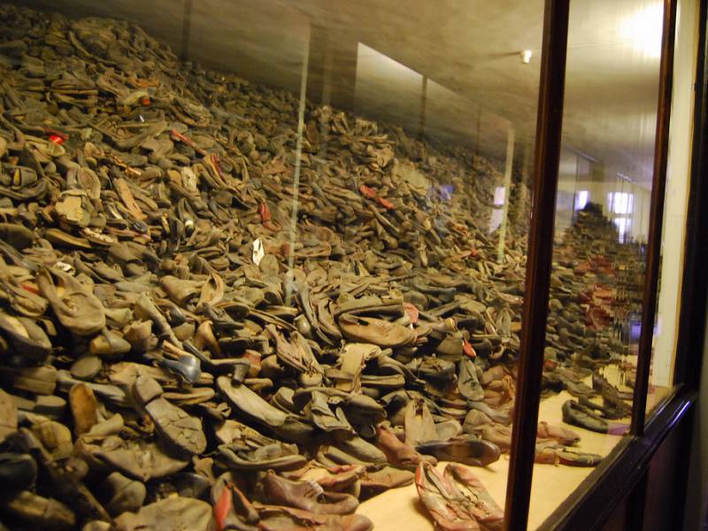 a room full of shoes at Auschwitz